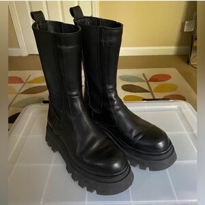 ALOHAS Black Leather Combat Boots